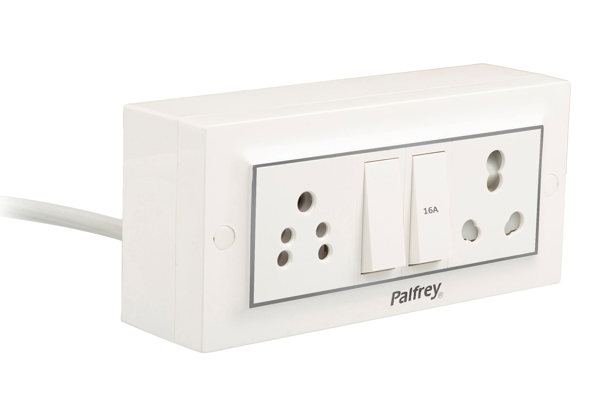 Palfrey Electric Extension Board - 16A/20A + 5A with Two Switch and Heavy Duty Wire (White)