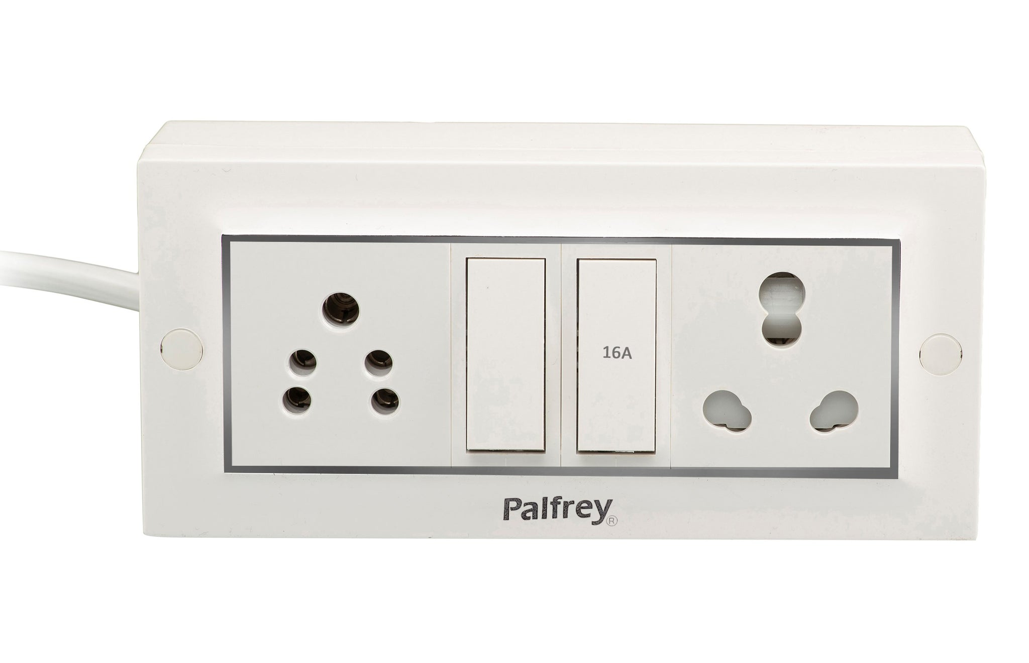 Palfrey Electric Extension Board - 16A/20A + 5A with Two Switch and Heavy Duty Wire (White)