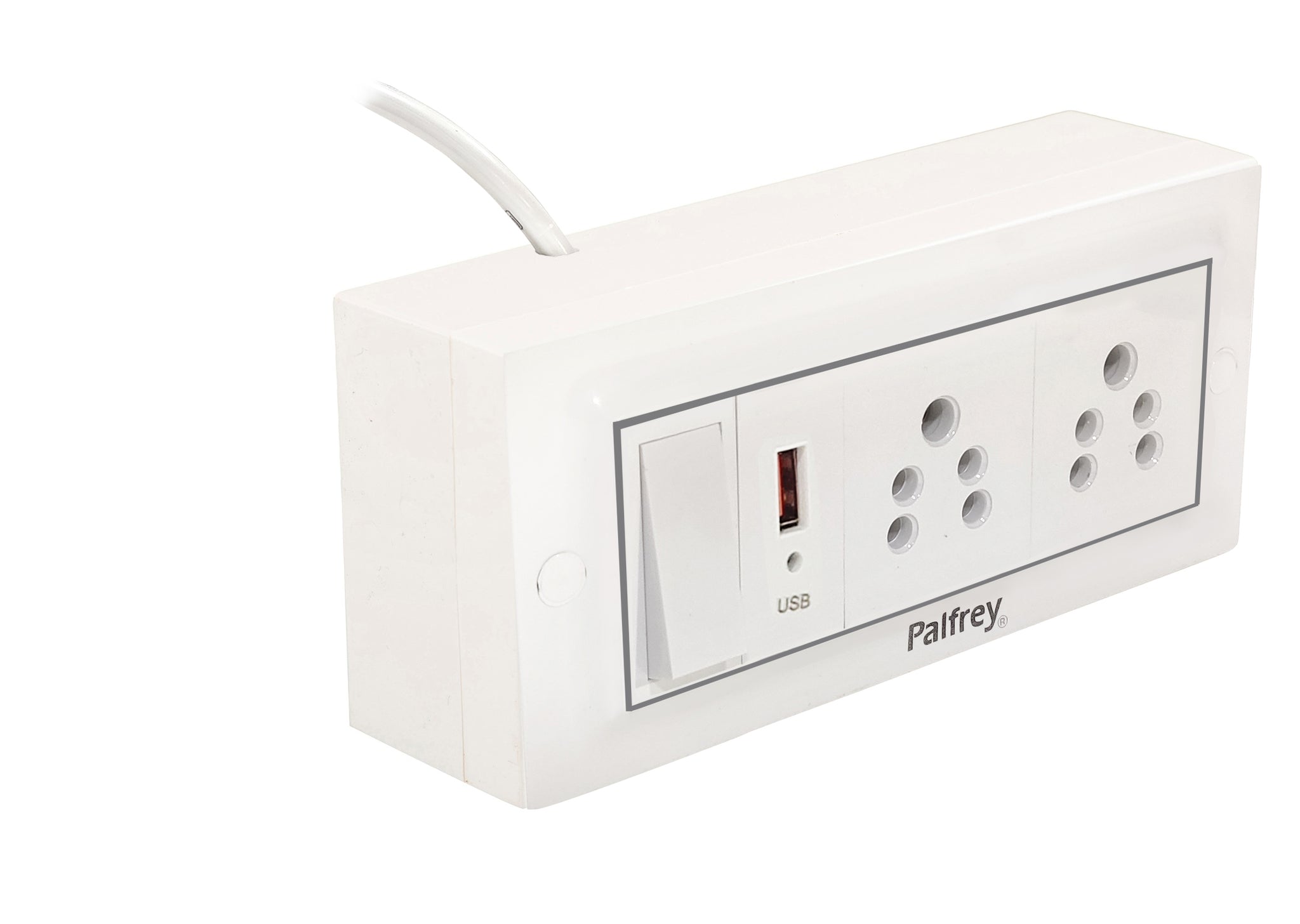 Palfrey Electric Extension Board - 5A + 5A + 1 USB Socket with Master Switch and Heavy Duty Wire (White)