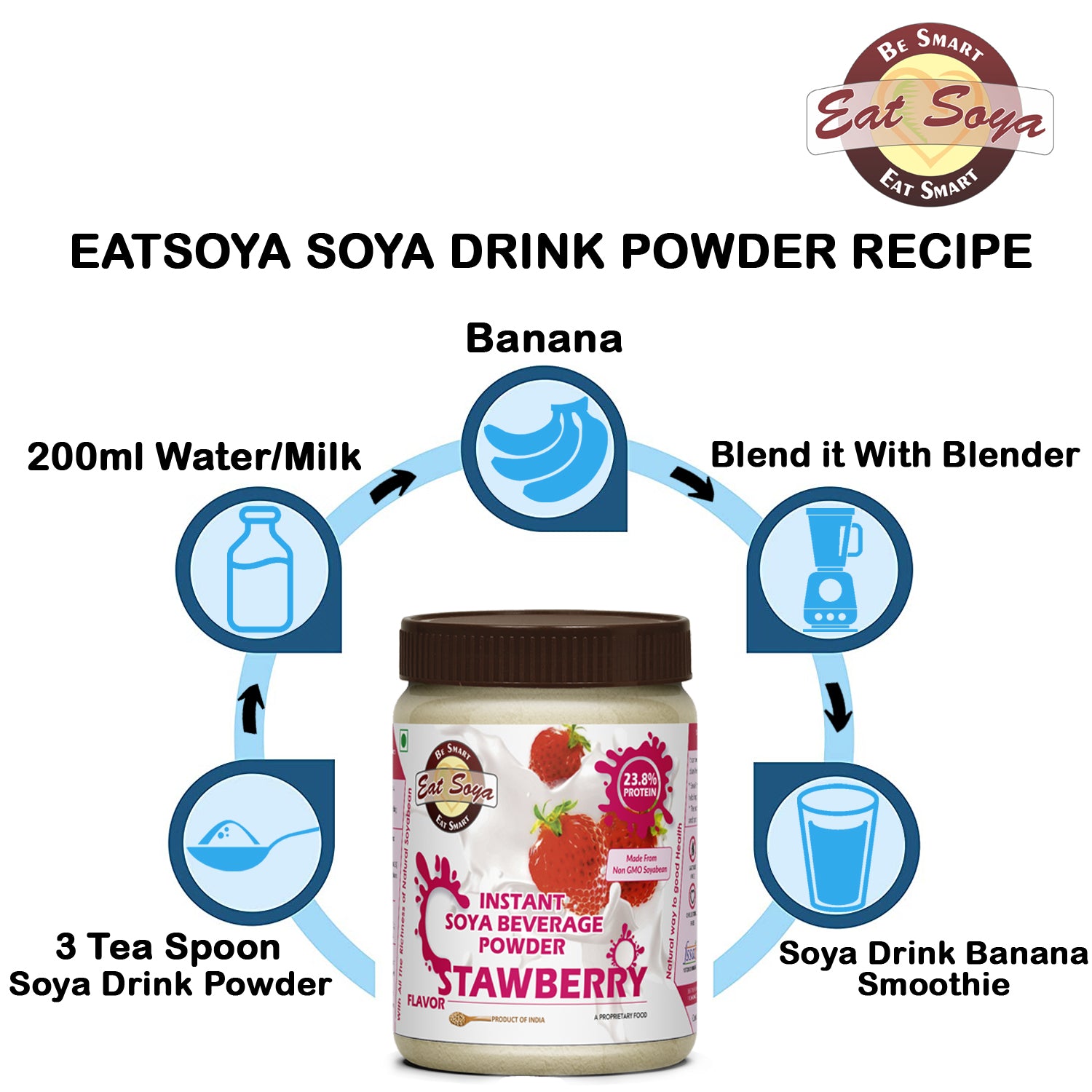 Soya Drink Powder - Strawberry - Vegan, Non GMO 200 g