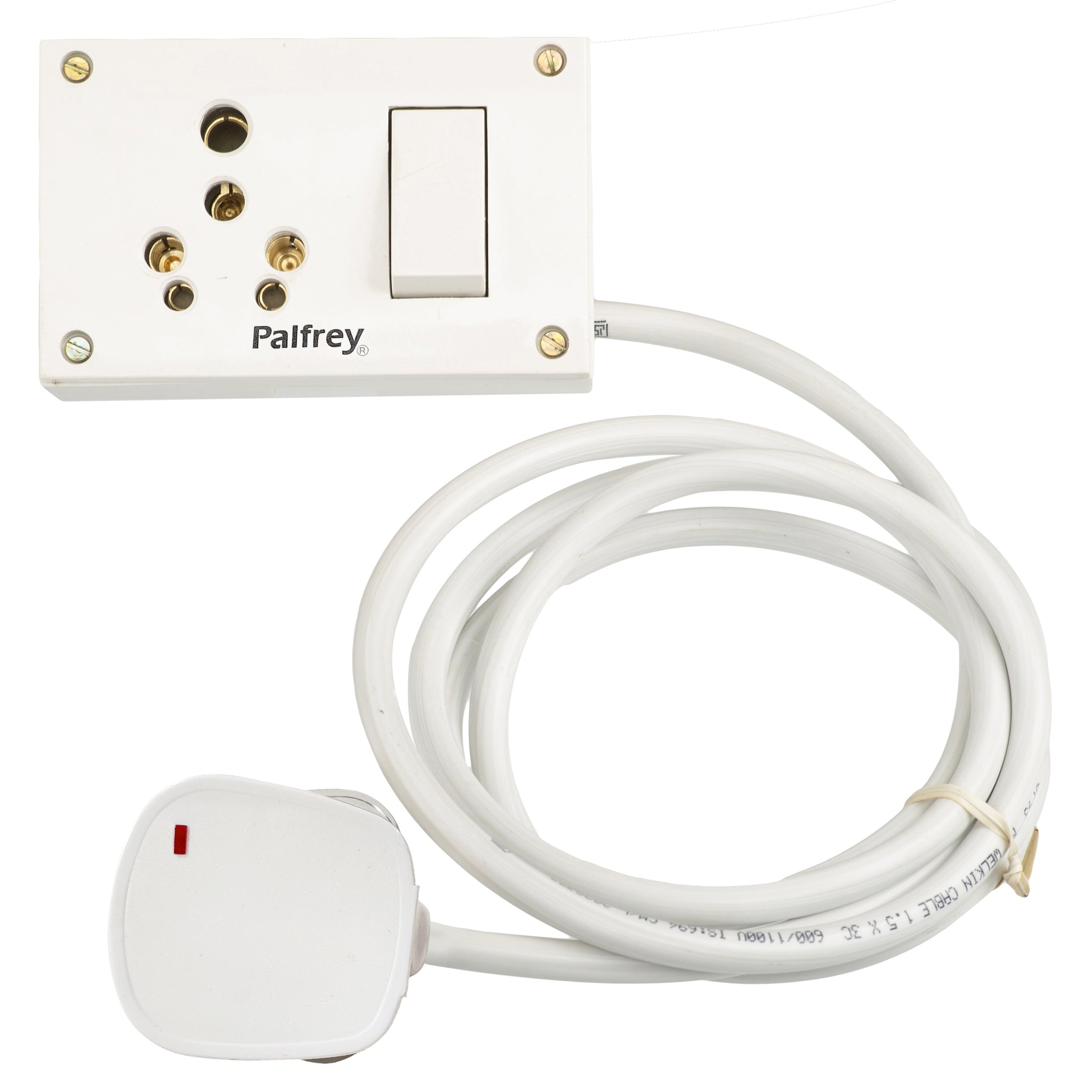 Palfrey Electric Extension Board - Single 16A with Switch and Heavy Duty Wire (White)
