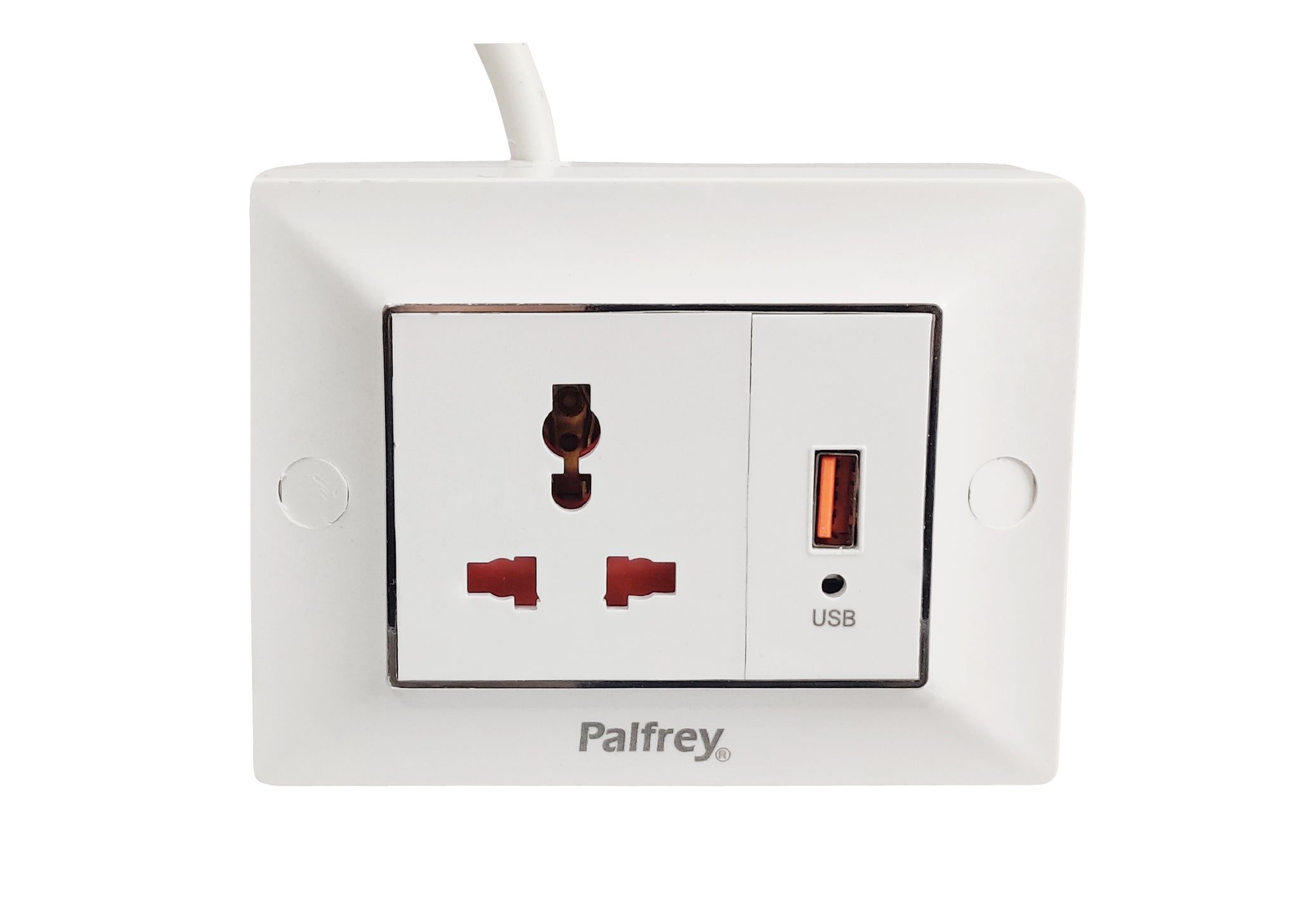 Palfrey Electric Extension Board - 1 Universal Socket and 1 USB Socket with 1.0 mm Heavy Duty Wire (White)