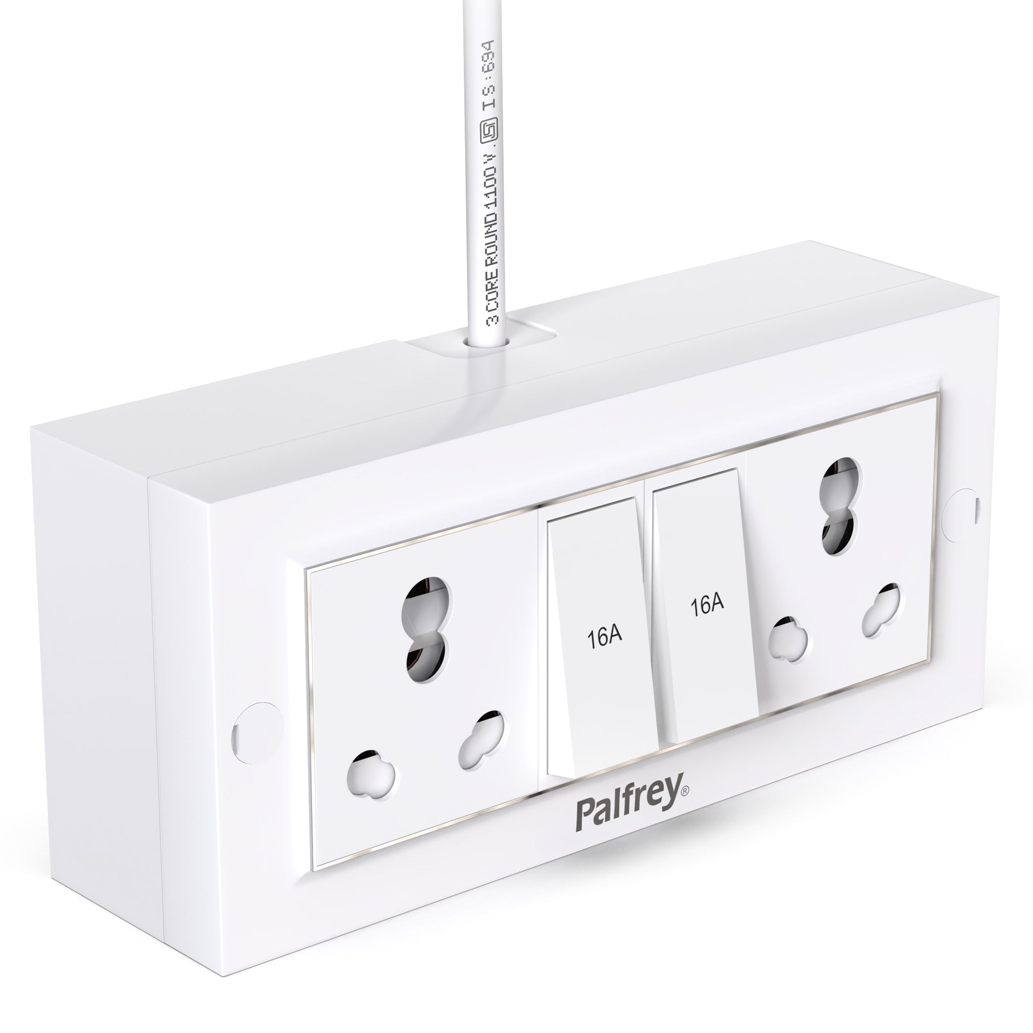 Palfrey Electric Extension Board - 16A/20A + 16A/20A with Two Switch and Heavy Duty Wire (White)