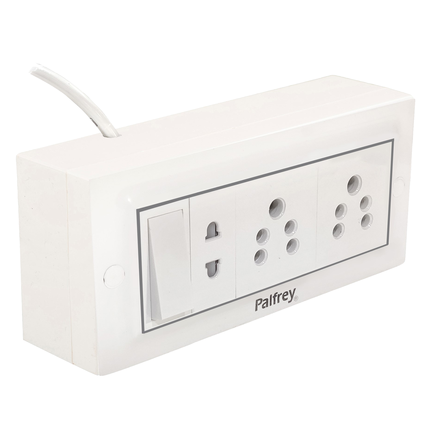 Palfrey Electric Extension Board - 5A + 5A + 1 Universal Two Pin Socket with Master Switch and Heavy Duty Wire (White)